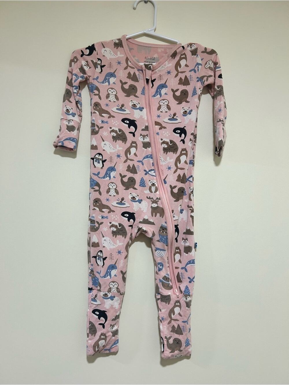 KicKee Arctic Sea Animal Print Zipper Sleeper Rose Pink 18-24 Months